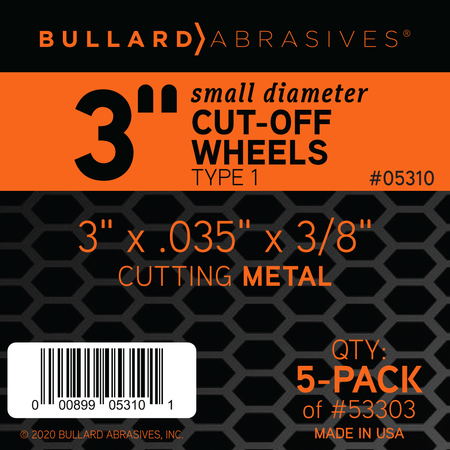BULLARD ABRASIVES Small Diameter Cut-Off Wheel, 3 x .035 x 3/8 T1, PK5 5310